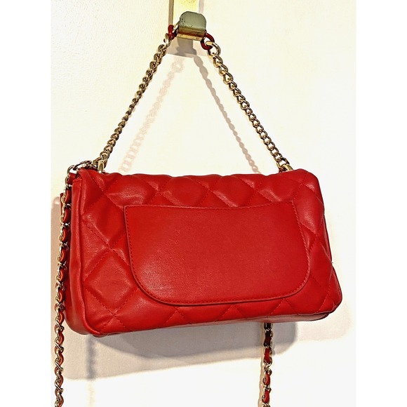 Badgley Mischka Red Quilted Vegan Leather Purse Gold Studded Crossbody Bag 10x6 - Picture 13 of 13